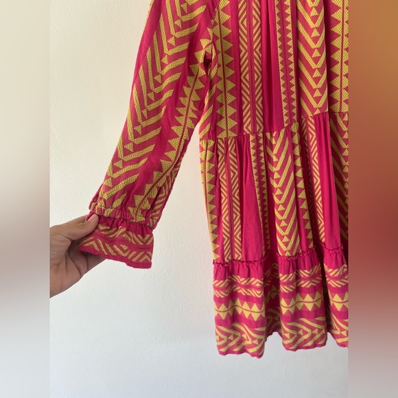 Maeve Dominique Pink &‎ Yellow Embroidered Long Sleeve Tunic Dress Size XS - Picture 12 of 15